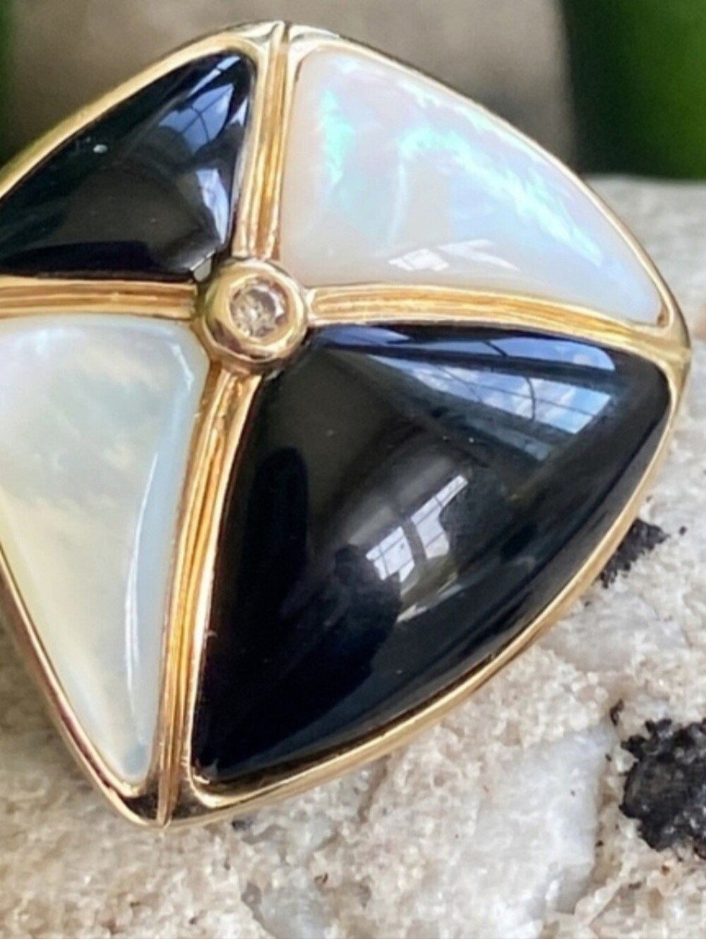 14kt Gold  Black Onyx and Mother Of Pearl Inlay With Diamond Center Slide